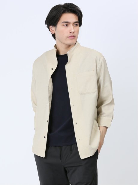 TechLinen スタンドカラー 7分袖シャツ