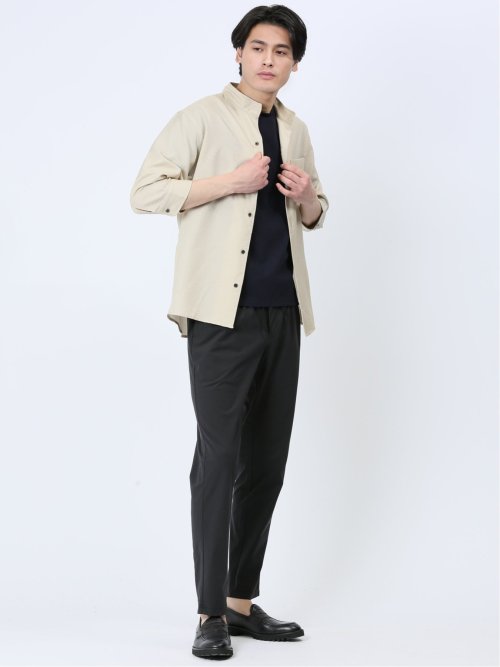 TechLinen スタンドカラー 7分袖シャツ