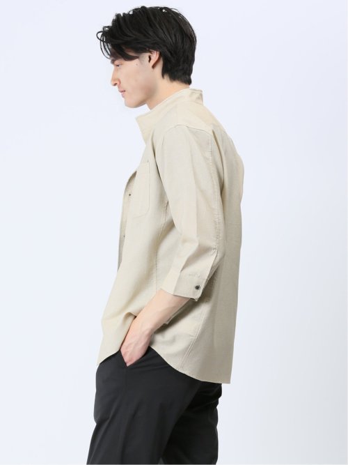 TechLinen スタンドカラー 7分袖シャツ