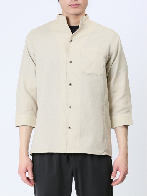 TechLinen スタンドカラー 7分袖シャツ
