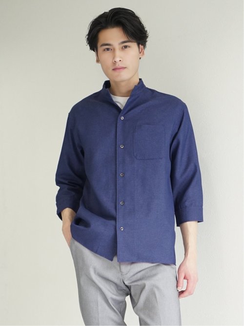 TechLinen スタンドカラー 7分袖シャツ
