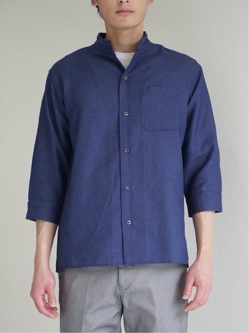 TechLinen スタンドカラー 7分袖シャツ