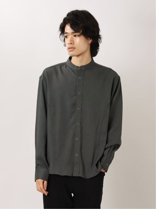 ストレッチ カルゼ バンドカラー長袖シャツ