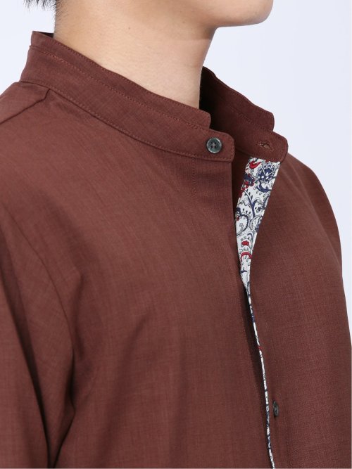 メランジポリトロ 変形スタンドカラー 長袖シャツ