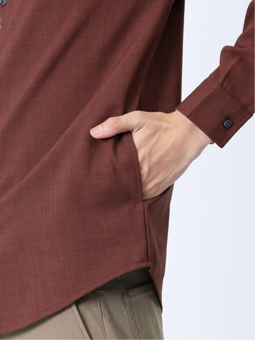 メランジポリトロ 変形スタンドカラー 長袖シャツ