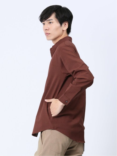 メランジポリトロ 変形スタンドカラー 長袖シャツ