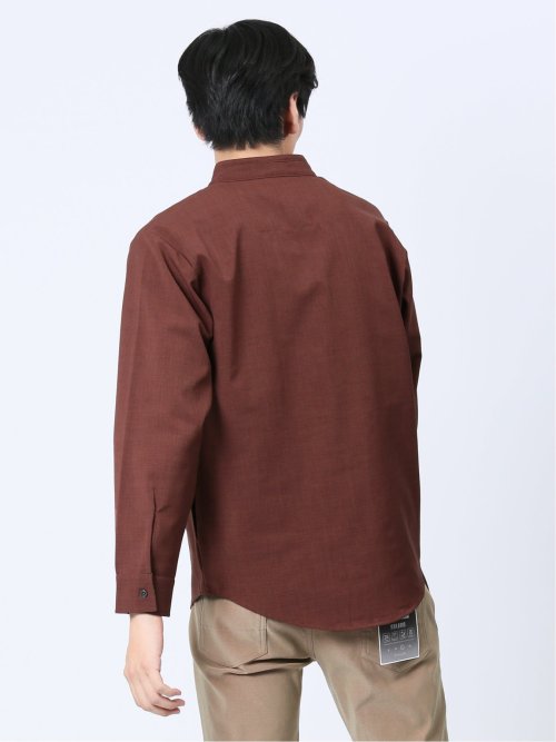 メランジポリトロ 変形スタンドカラー 長袖シャツ