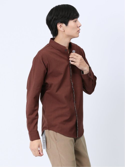 メランジポリトロ 変形スタンドカラー 長袖シャツ