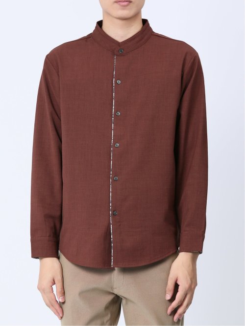 メランジポリトロ 変形スタンドカラー 長袖シャツ