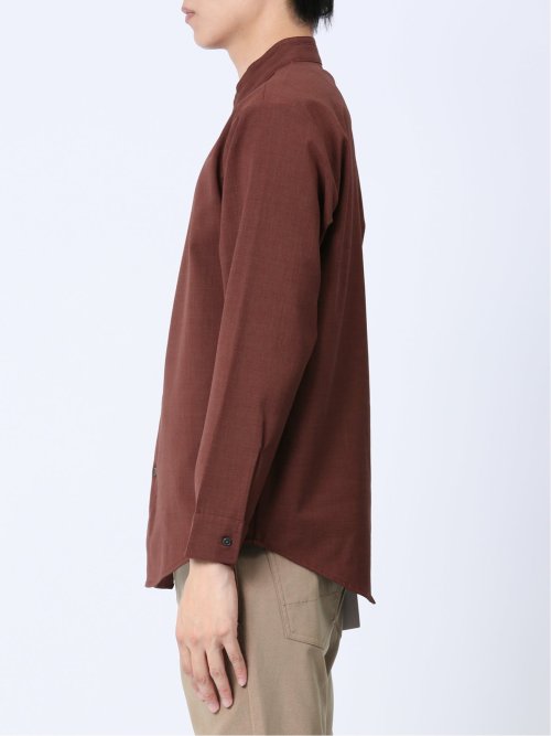 メランジポリトロ 変形スタンドカラー 長袖シャツ