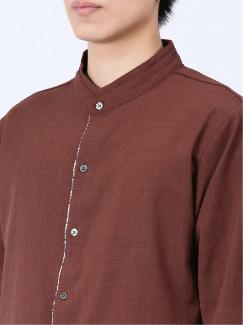 メランジポリトロ 変形スタンドカラー 長袖シャツ