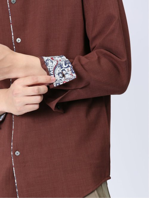 メランジポリトロ 変形スタンドカラー 長袖シャツ