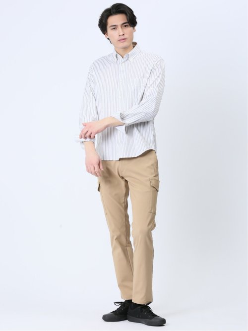 ストレッチドビーストライプ柄 ボタンダウン長袖シャツ