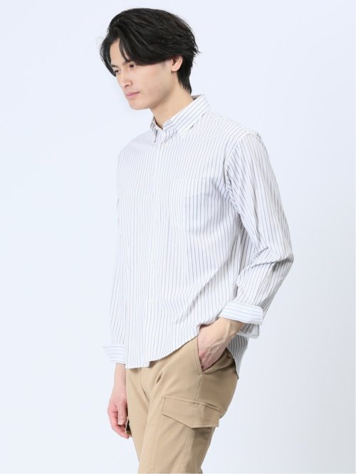 ストレッチドビーストライプ柄 ボタンダウン長袖シャツ