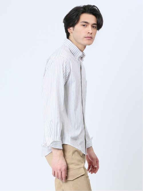 ストレッチドビーストライプ柄 ボタンダウン長袖シャツ
