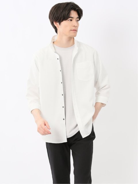 TechLinen スタンドカラー 7分袖シャツ