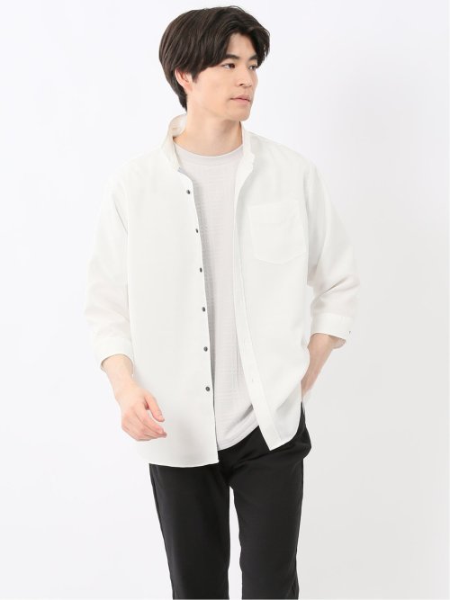TechLinen スタンドカラー 7分袖シャツ