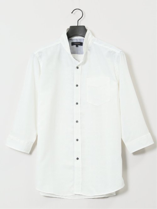TechLinen スタンドカラー 7分袖シャツ