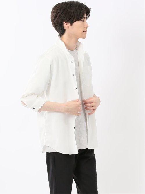 TechLinen スタンドカラー 7分袖シャツ