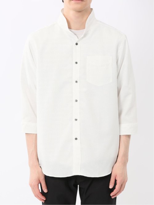 TechLinen スタンドカラー 7分袖シャツ