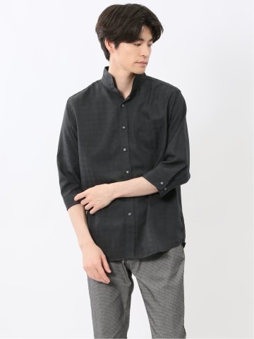 TechLinen スタンドカラー 7分袖シャツ