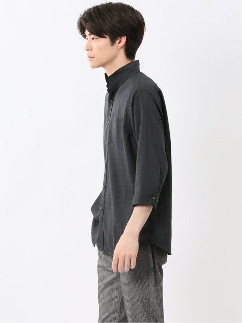 TechLinen スタンドカラー 7分袖シャツ