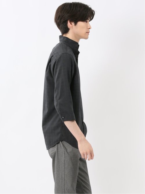 TechLinen スタンドカラー 7分袖シャツ