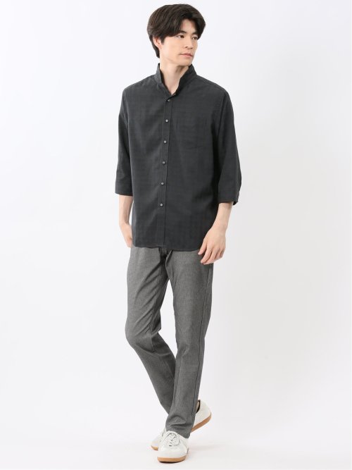 TechLinen スタンドカラー 7分袖シャツ