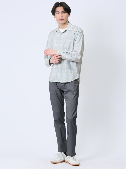 ModernRelax ストレッチチェック柄 ワイドカラー長袖シャツ(M 02