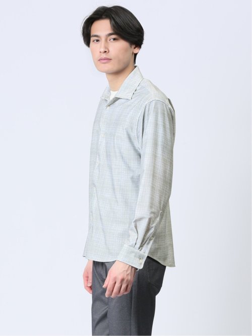 ModernRelax ストレッチチェック柄 ワイドカラー長袖シャツ
