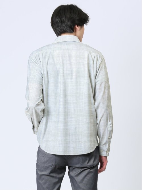 ModernRelax ストレッチチェック柄 ワイドカラー長袖シャツ