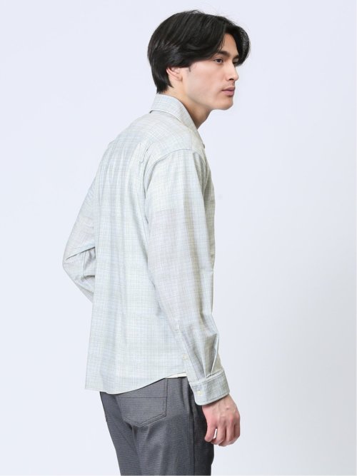 ModernRelax ストレッチチェック柄 ワイドカラー長袖シャツ