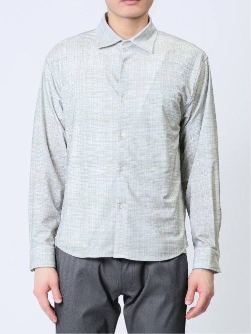 ModernRelax ストレッチチェック柄 ワイドカラー長袖シャツ