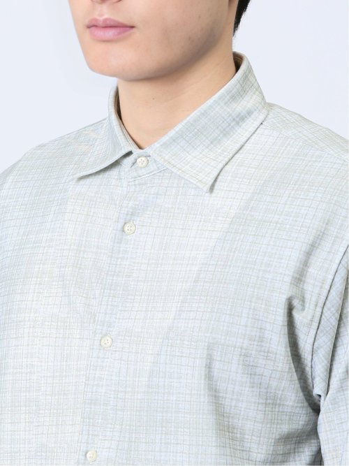 ModernRelax ストレッチチェック柄 ワイドカラー長袖シャツ