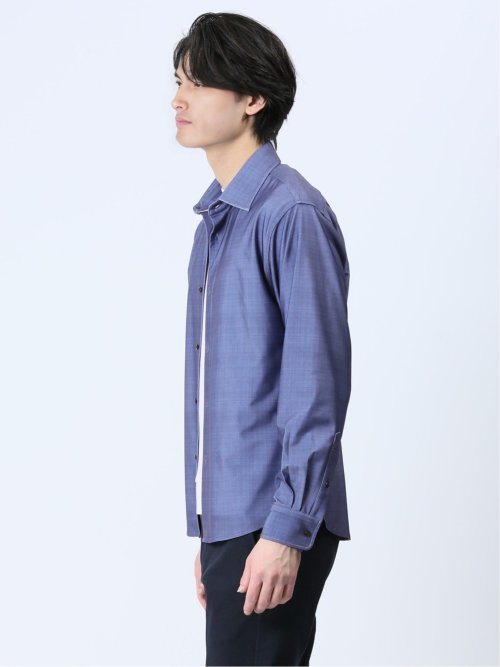 ModernRelax ストレッチチェック柄 ワイドカラー長袖シャツ