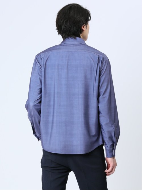 ModernRelax ストレッチチェック柄 ワイドカラー長袖シャツ