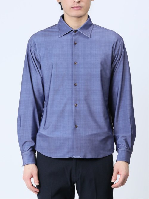 ModernRelax ストレッチチェック柄 ワイドカラー長袖シャツ