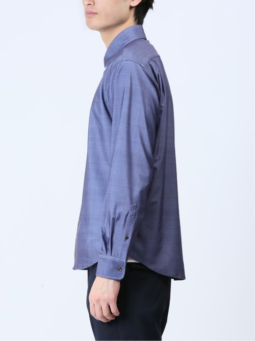 ModernRelax ストレッチチェック柄 ワイドカラー長袖シャツ