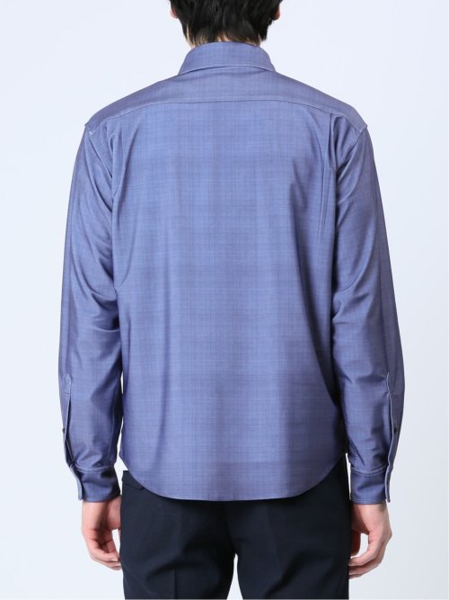 ModernRelax ストレッチチェック柄 ワイドカラー長袖シャツ