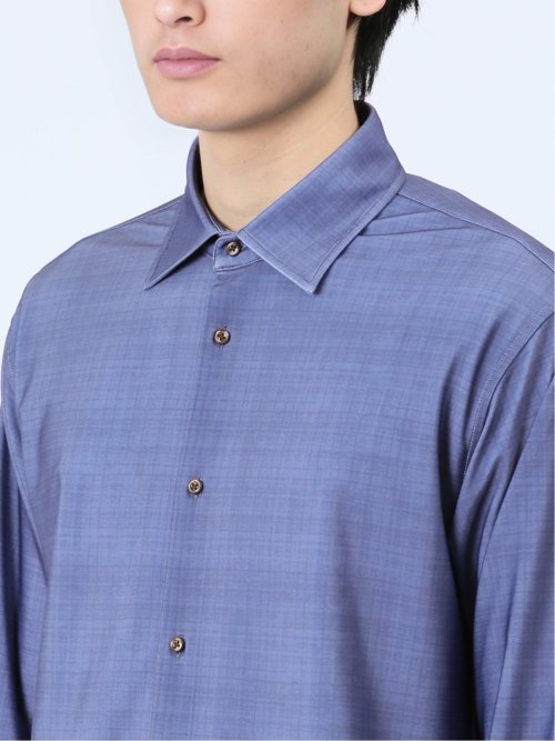 ModernRelax ストレッチチェック柄 ワイドカラー長袖シャツ