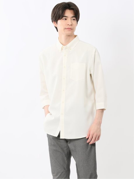 TechLinen ボタンダウン 7分袖シャツ