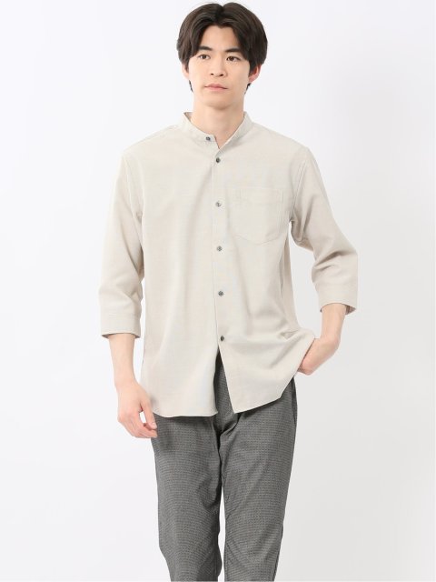 TechLinen バンドカラー 7分袖シャツ