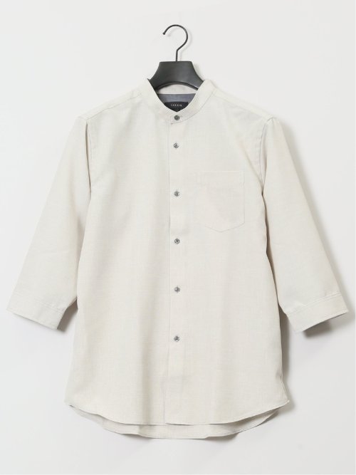 TechLinen バンドカラー 7分袖シャツ