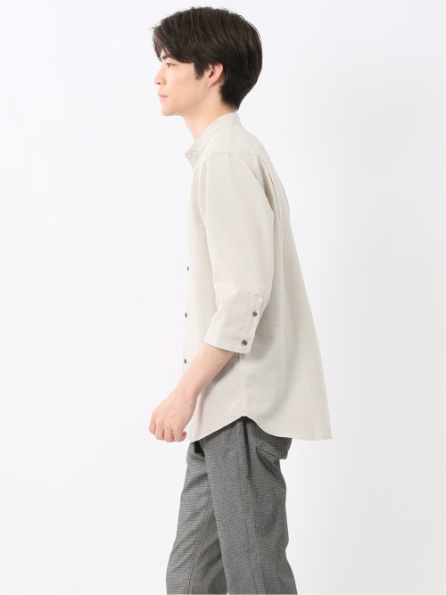 TechLinen バンドカラー 7分袖シャツ