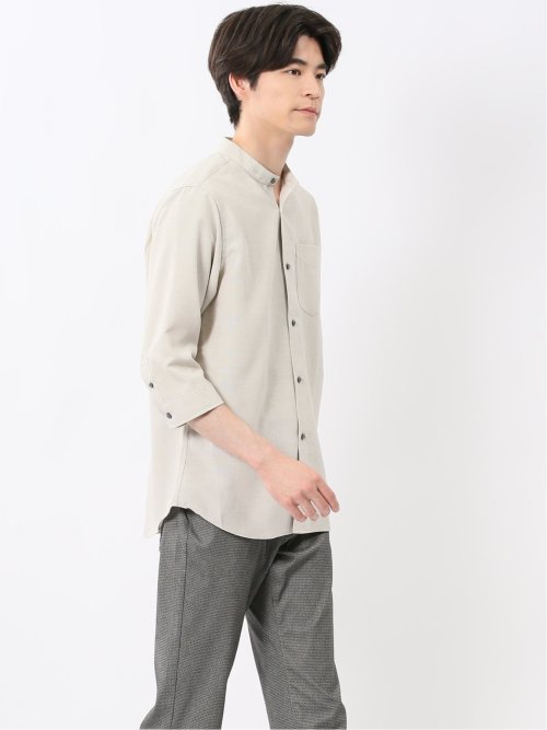 TechLinen バンドカラー 7分袖シャツ