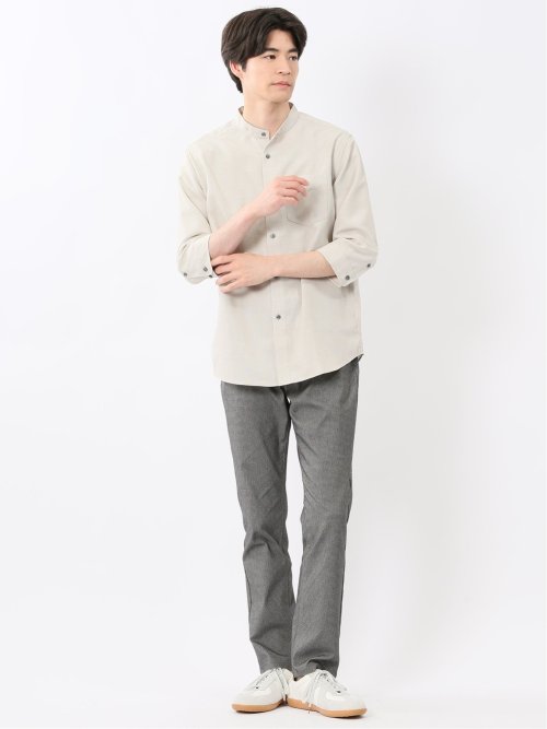 TechLinen バンドカラー 7分袖シャツ