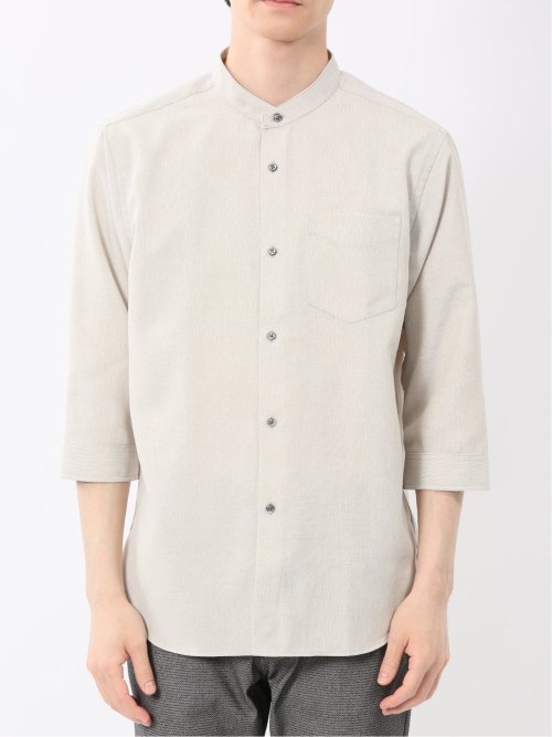 TechLinen バンドカラー 7分袖シャツ