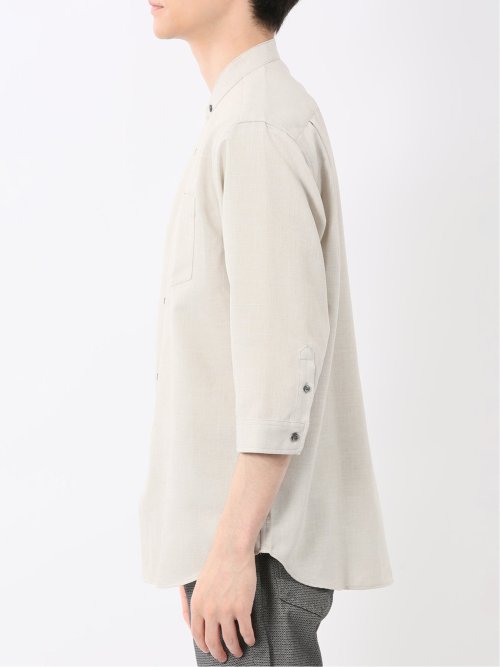 TechLinen バンドカラー 7分袖シャツ