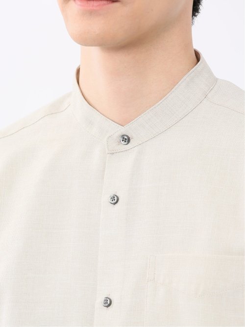 TechLinen バンドカラー 7分袖シャツ
