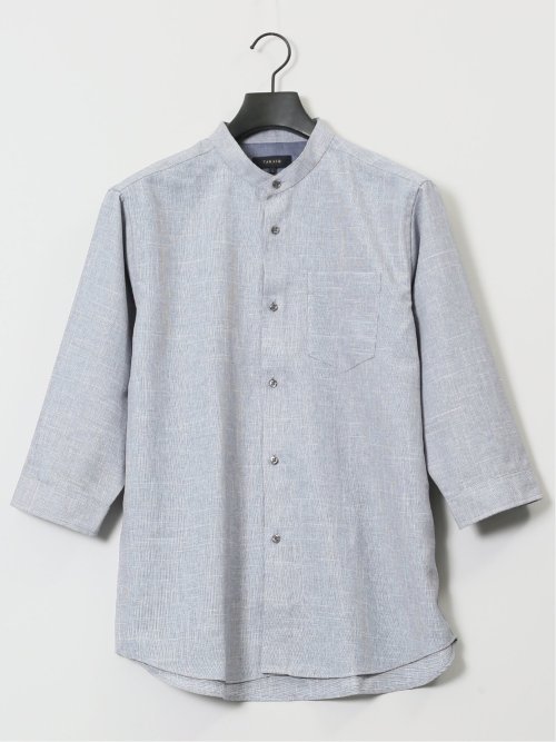 TechLinen バンドカラー 7分袖シャツ